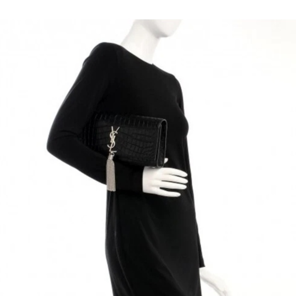Authentic YSL Yves Saint Laurent Crocodile Embossed Black Leather Clutch Bag - Picture 10 of 10